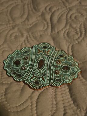 Turquoise and Copper Ornamental Metal Accent Pin
